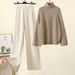 Women's Clothing Autumn And Winter Suits New Style Fashionable High Necked Lazy Style Sweater Age Reducing And Slim Wide Leg Pants Two Piece Suit_voghion.com