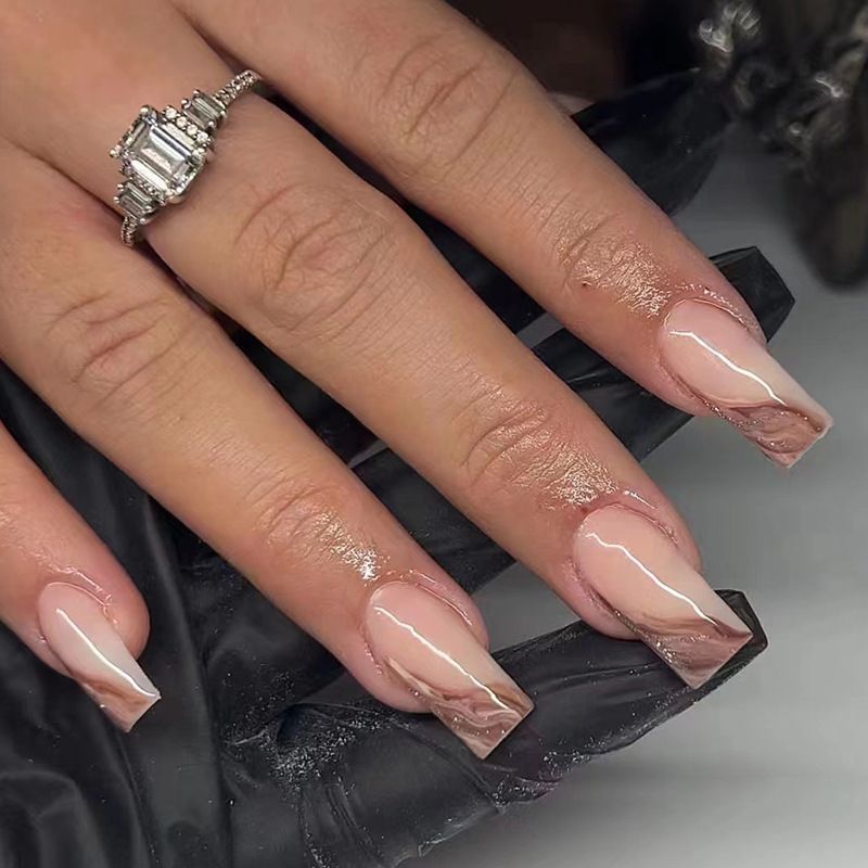 Druk op 24 stks nagels korte ballet kunstnagels Franse glitter nep nagel met strass ontwerp volledige dekking detac rhinste_voghion.com