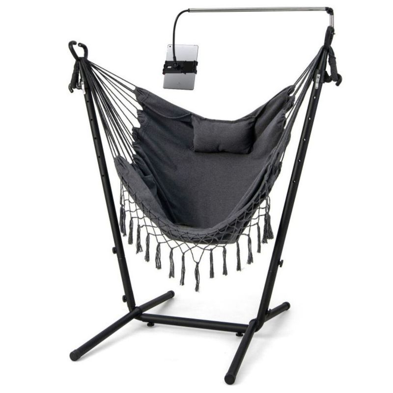 Height Adjustable Hammock Chair With Phone Holder And Side Pocket_voghion.com