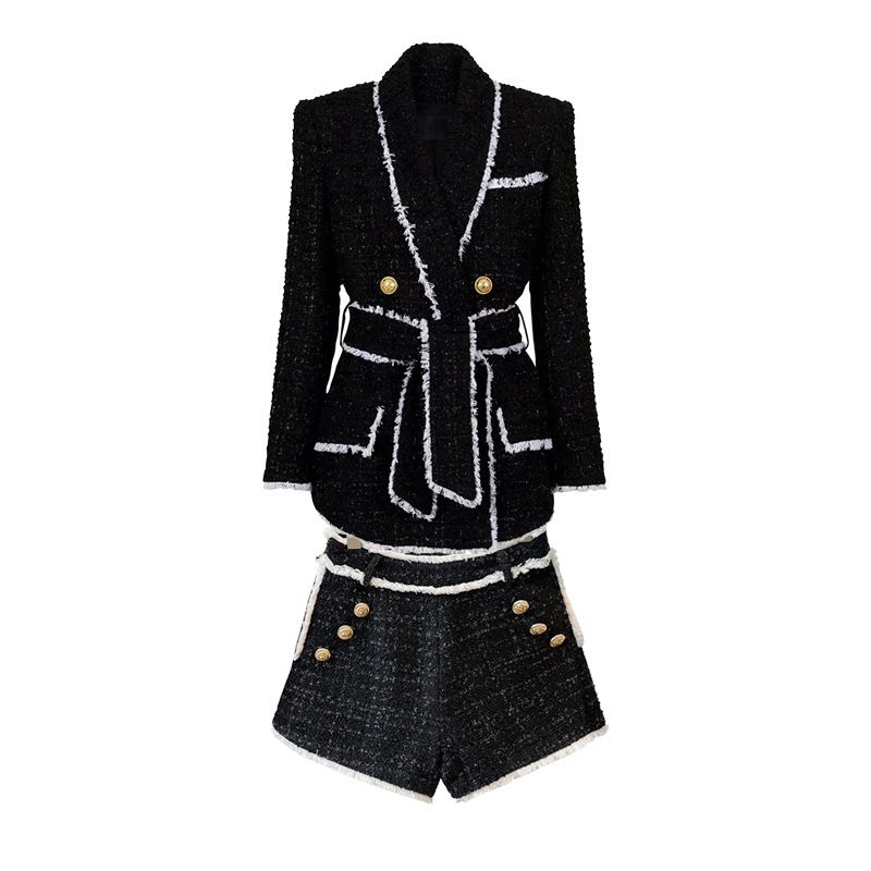 Damenbekleidung Tweed Taille abnehmen Außenhandel Versorgung Damen Anzug Shorts Anzug auf Lager_voghion.com