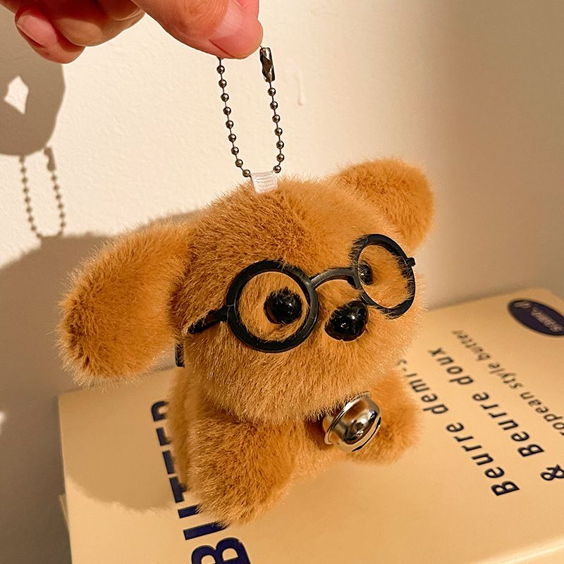 Porte-clés en peluche avec clochette et lunettes, pendentif en forme de chiot, tête de chien, cadeau en peluche, accessoires pour sac d'école, souvenir_voghion.com