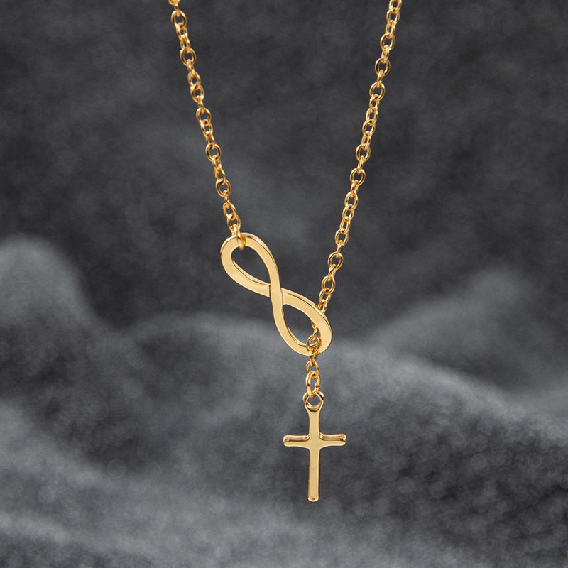 Religious Street Hip Hop Stainless Steel Cross 18K Gold Necklace Sweat-proof And Non-fading Premium Sense Infinite Titanium Steel Simple Ladies Chain_voghion.com