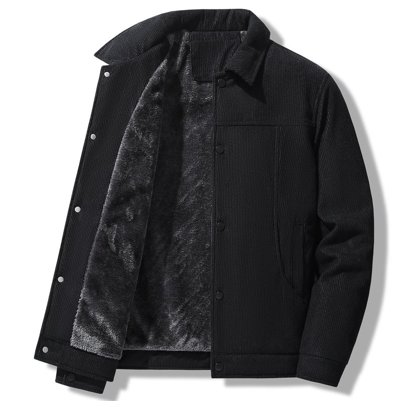 ​Herren-Cordjacke mit Fleecefutter, warmer Wintermantel mit Reißverschluss, Slim Fit, lässige Oberbekleidung für den urbanen Stil (Schwarz, Khaki, Armeegrün, Beige)​_voghion.com