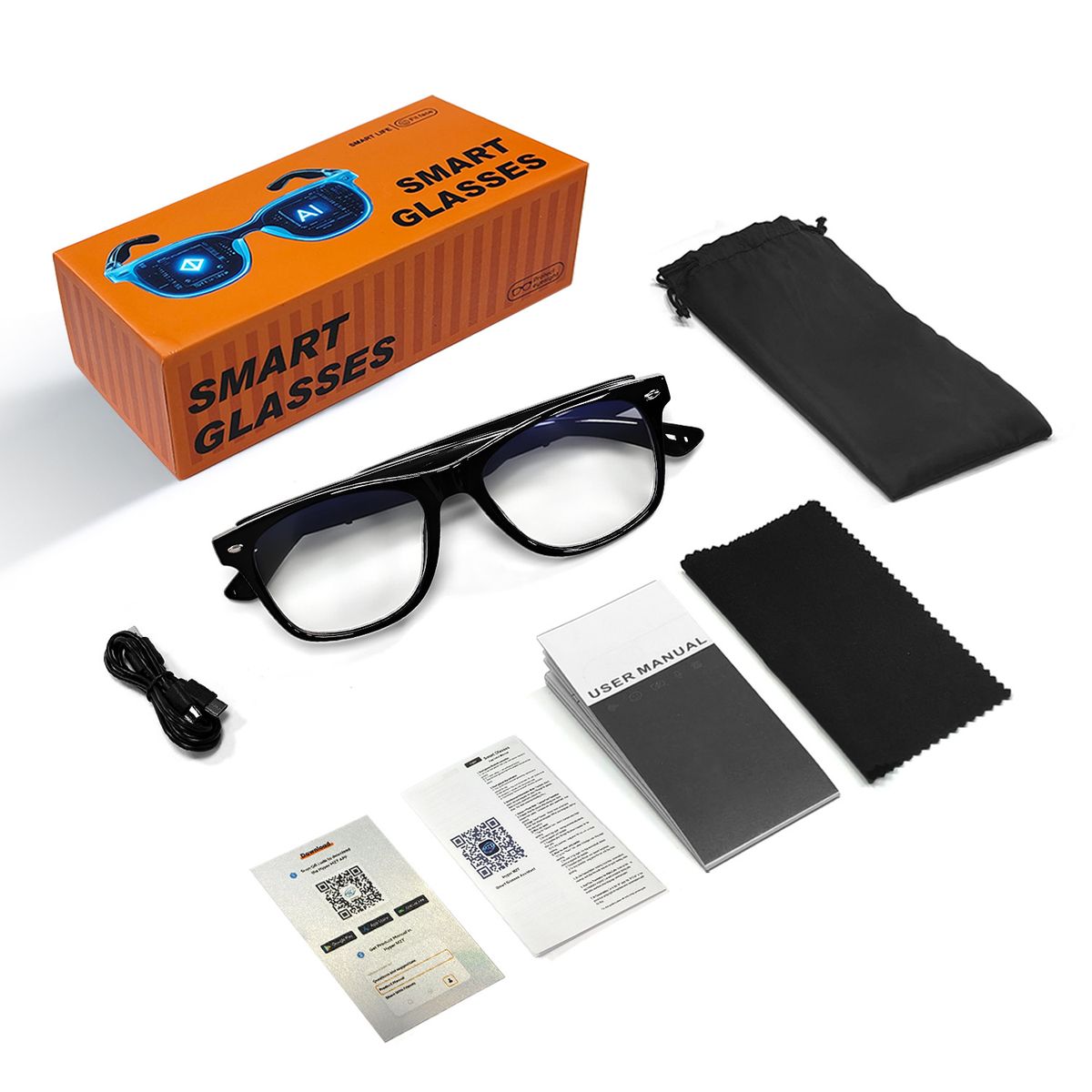 AI Translator Smart Glasses – Real-Time 100+ Language Translation, Bluetooth Calls & Music, HD Audio & Touch Control (iOS/Android Compatible)_voghion.com