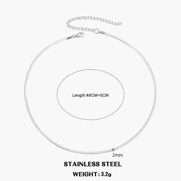 Collar gargantilla unisex clásico de cadena plana tipo serpiente para mujer, de acero inoxidable con diseño de espiga en color oro y plata. Joyería de moda, ideal para regalo._voghion.com