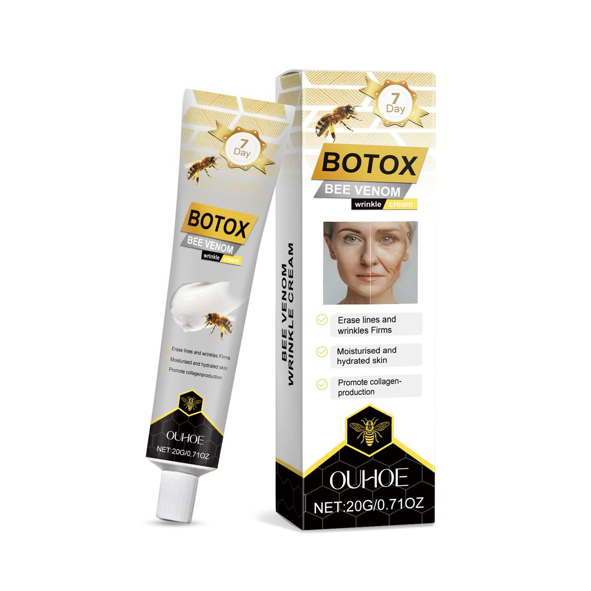 OUHOE Bee Venom Firming Cream Feuchtigkeitsspendend, nährend, ophellend, festigend, mëllend a Hautpfleegend Gesiichtscrème_voghion.com