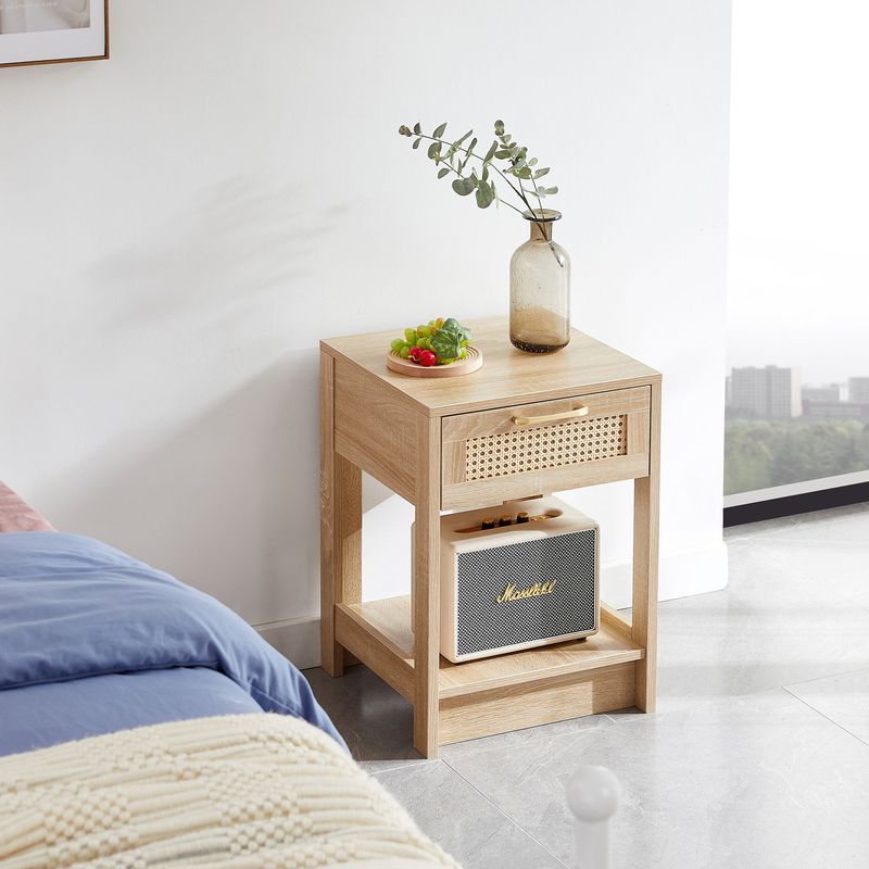 15.75" Rattan End Table With Drawer, Modern Nightstand, Side Table For Living Room, Bedroom_voghion.com