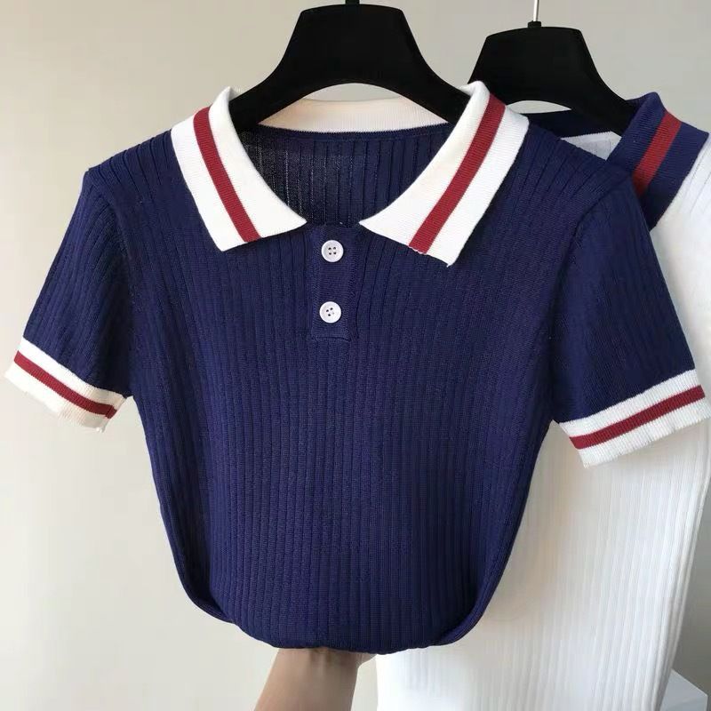Vêtements pour femmes T-shirts à manches courtes Hauts Pulls à revers de style universitaire_voghion.com