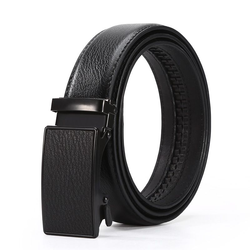 New Fashionable Men's Automatic Buckle Belt Wear-resistant Bag Lychee Pattern Artificial Leather Waist Belt_voghion.com