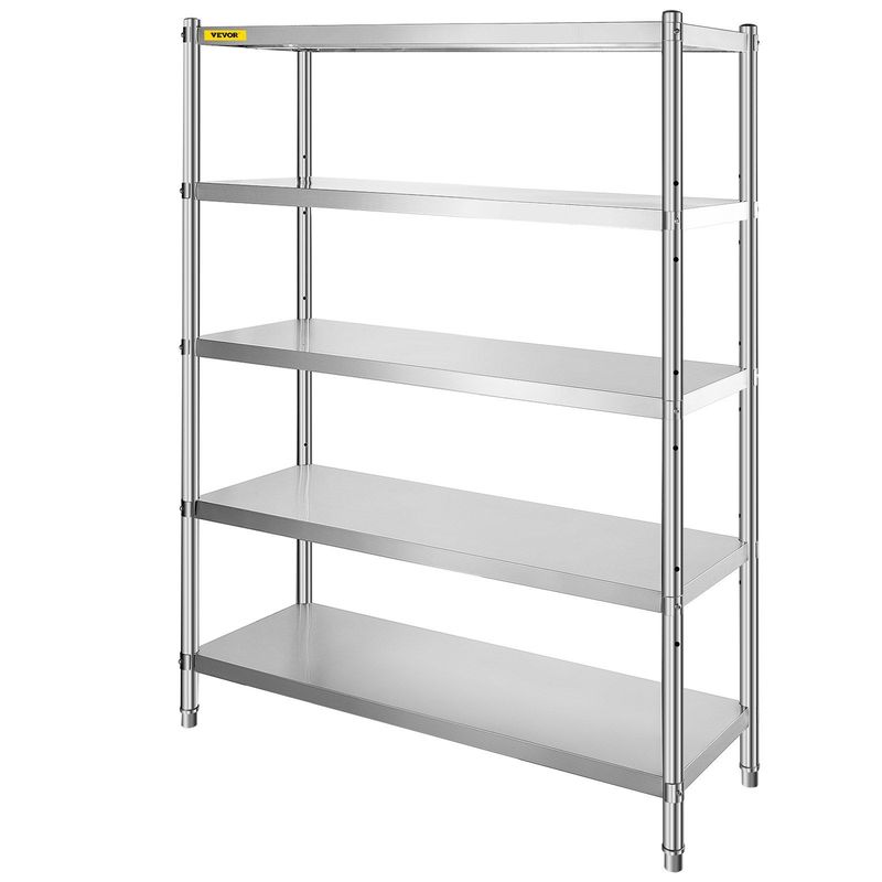 VEVOR Stainless Steel Shelves 47.5x18 Inch 5 Tier Adjustable Shelf Storage Unit Stainless Steel Rack Shelving Heavy Duty Shelving For Kitchen Commercial Office Garage Storage 330lb Per Shelf_voghion.com