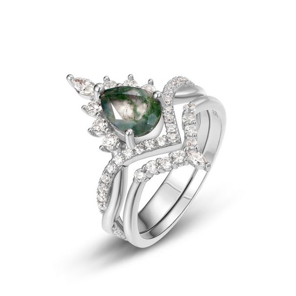 Anello in argento S925 con muschio verde e anello in agata erba acquatica femminile, moda, tutti abbinati_voghion.com