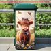 2D Flat Printing 1pc Trash Can Sticker 37×82cm Highland Cow With Plaid Bow Tie And Floral Butterfly Theme Design Self-Adhesive Wallpaper For Kitchen_voghion.com