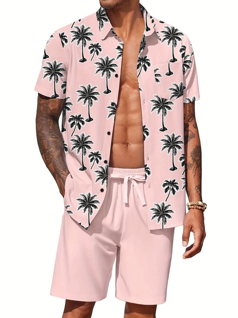 Herren Hawaiihemd Cross Border Herren Casual Kurzarm Revers Urlaub Strand Sommer 3D Bedrucktes Hemd Anzug_voghion.com