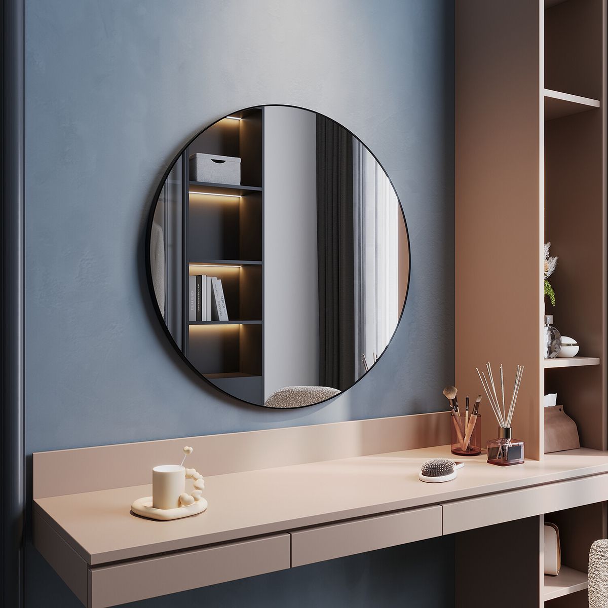 Luxury Vanity Set Mirror Adjustable LED Lights With Wall Hanging Dressing Table_voghion.com