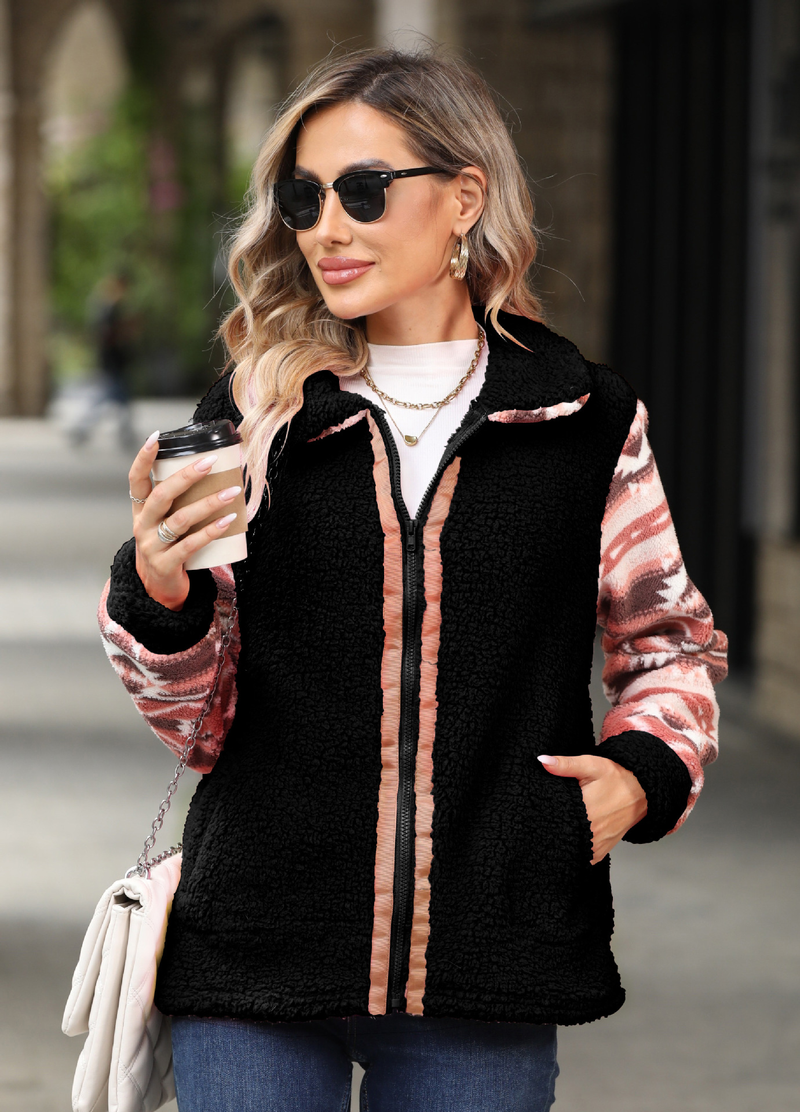 Damen Langärmliger Revers Cardigan Fleecemantel_voghion.com