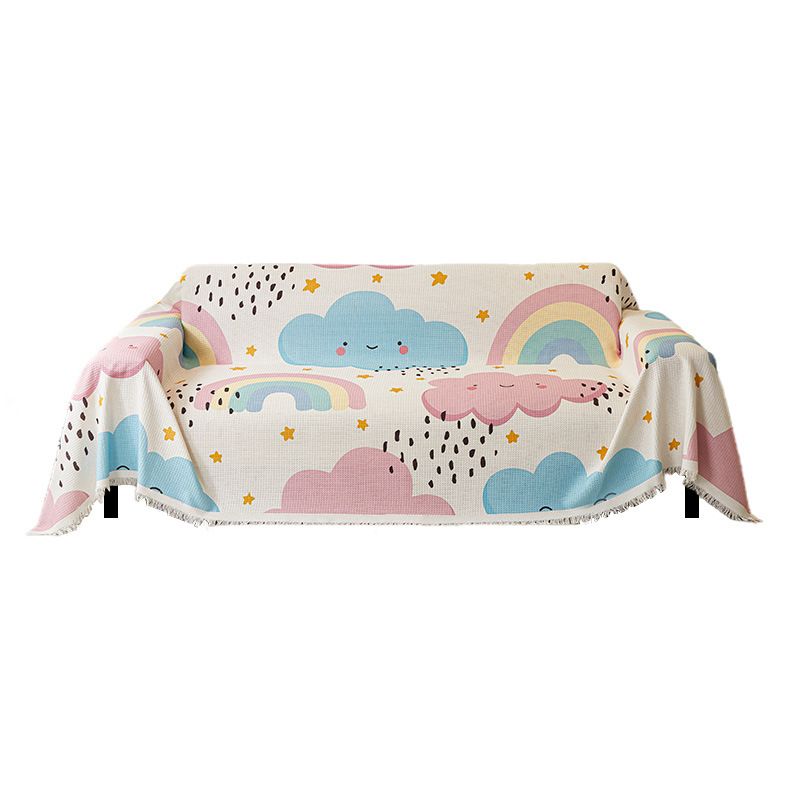 Cotton-Polyester Sofa Cover – Full Coverage Stretchable Couch Protector With Playful Cloud & Animal Prints (Multiple Sizes, Breathable Fabric)​_voghion.com
