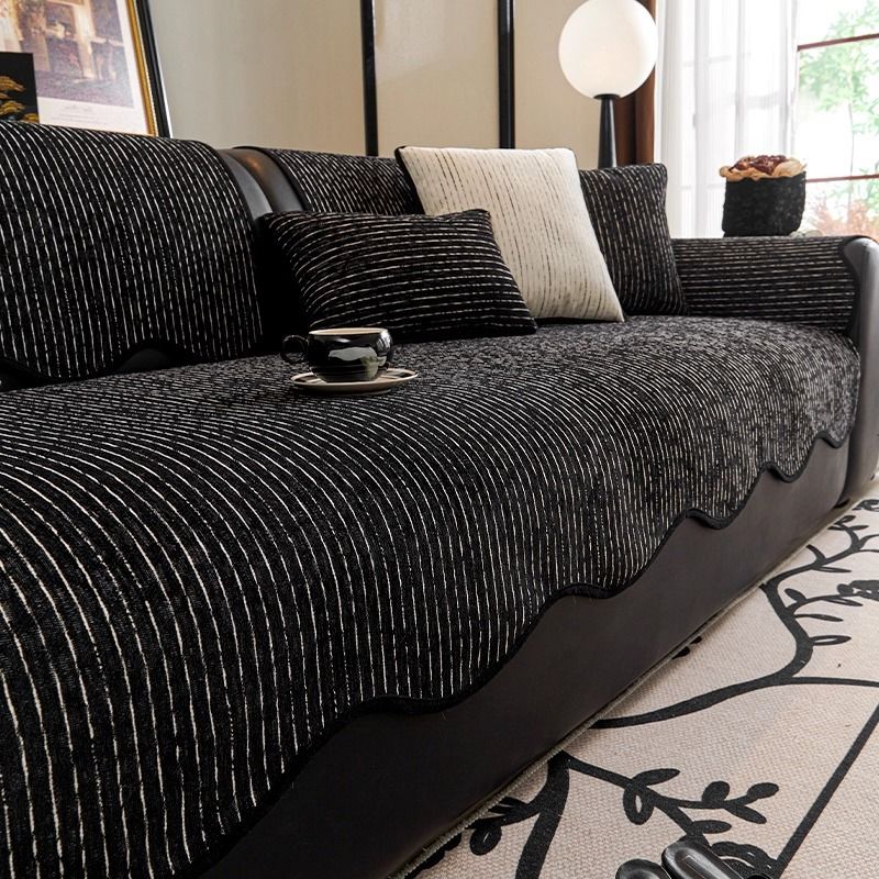Funda de cojín de sofá a rayas de chenilla – Protector reversible de lujo moderno para sofás seccionales (varios tamaños y colores)_voghion.com