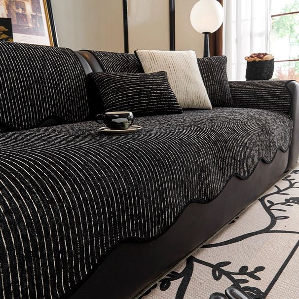 Funda de cojín de sofá a rayas de chenilla – Protector reversible de lujo moderno para sofás seccionales (varios tamaños y colores)_voghion.com