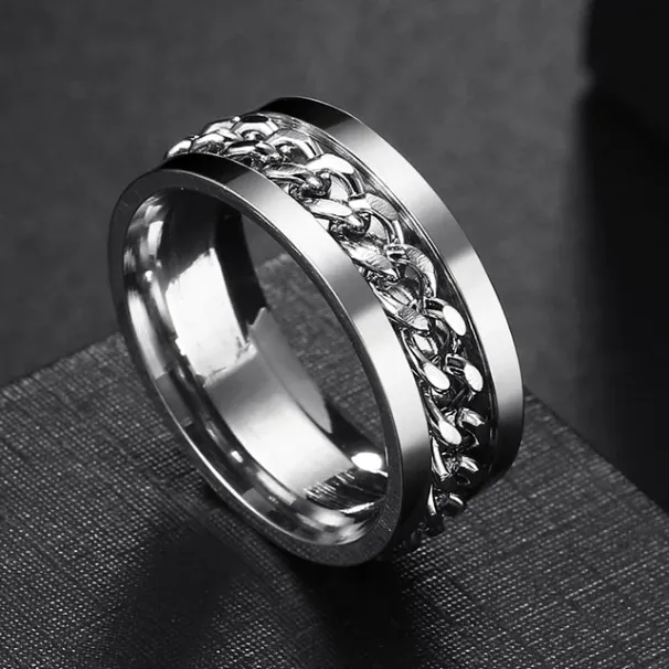 Spin Rotating Anxiet Fidget Titan Ringe für bunte Edelstahl Kette Finger Männer Ring Punk Rock Hippie_voghion.com