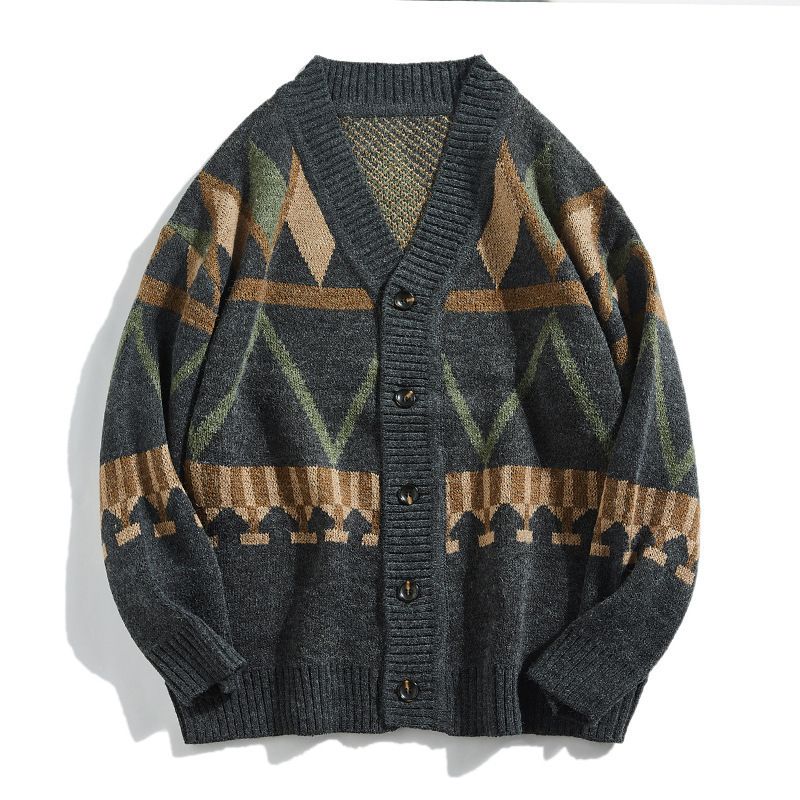 Lässiger Herren-Strickcardigan mit V-Ausschnitt – Oversize-Pullover mit Color-Blocking-Design, leicht und bequem für Frühling und Herbst_voghion.com