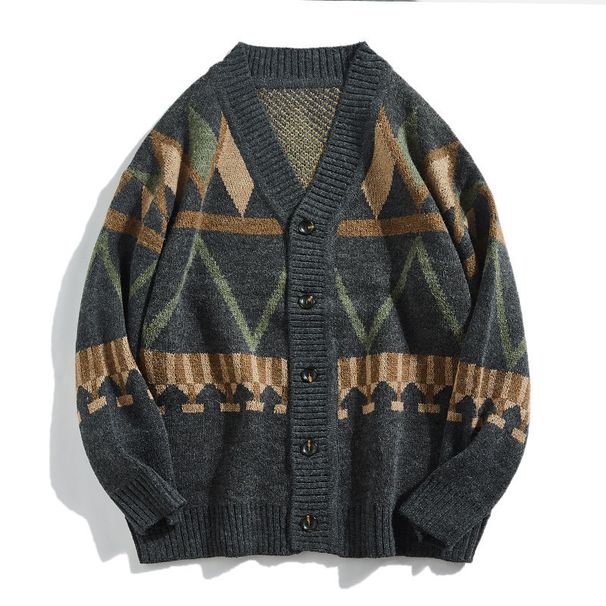 Lässiger Herren-Strickcardigan mit V-Ausschnitt – Oversize-Pullover mit Color-Blocking-Design, leicht und bequem für Frühling und Herbst_voghion.com