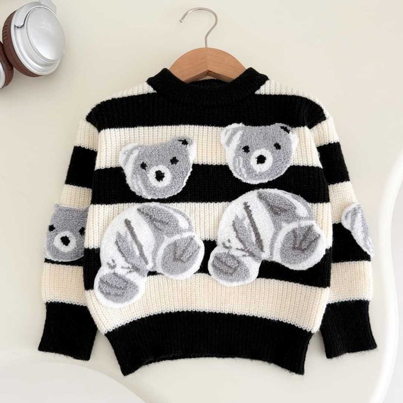 ​​Warm Kids Winter Sweater Set - Thick Long Sleeve Round Neck Pullover For Boys & Girls - Cozy Casual Outfit (Blue, Black)​​_voghion.com