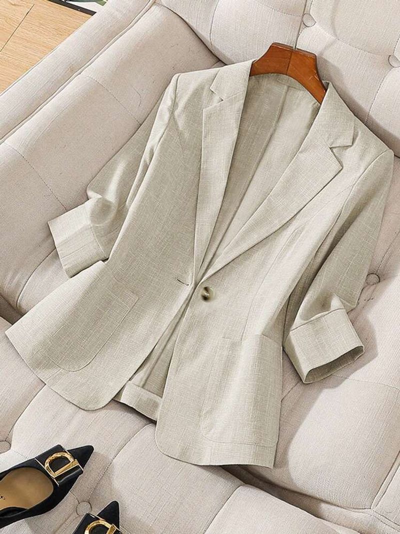 Women's British Style Oversized Blazer With Contrast Collar – Slim Fit Long Sleeve Work Jacket For Office & Casual_voghion.com