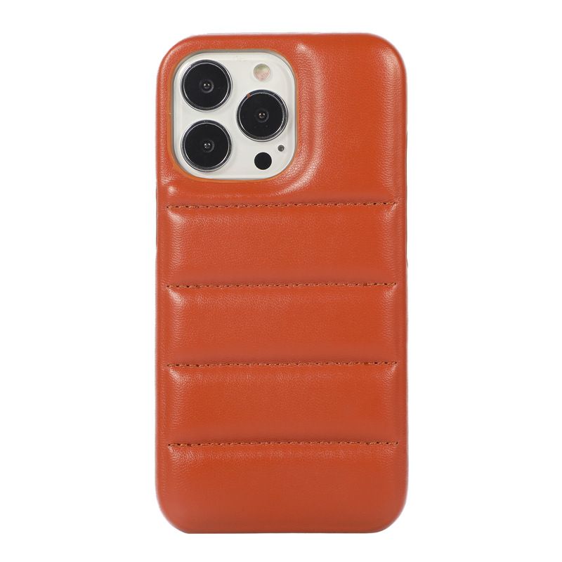 Mobile phone case leather down jacket Apple 15 shell simple solid color suitable for iPhone14/11Max autumn and winter mobile phone case_voghion.com