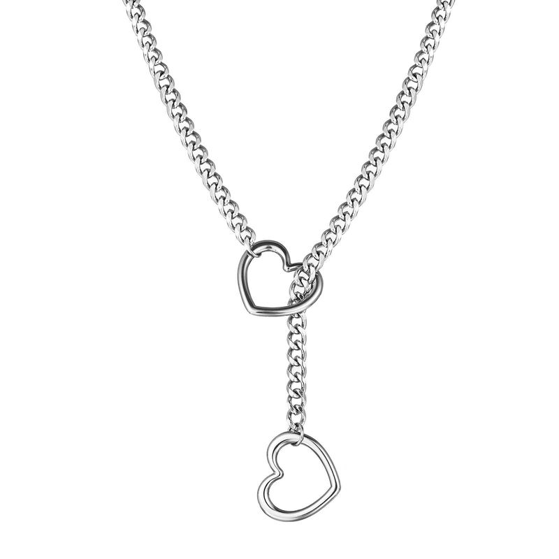 Herzförmige neue Y-Kette Halskette, Runde kubanische Kette, Damen Punk Rock Edelstahl Halskette, Kette,_voghion.com