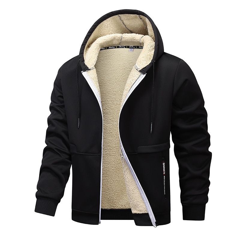 Moletom com capuz e zíper de lã para homens - Pulôver quente de inverno com forro de sherpa, jaqueta casual de rua para homens (preto, vermelho escuro, azul-marinho)_voghion.com
