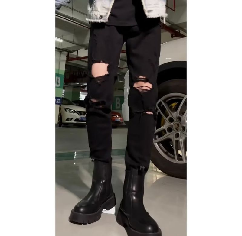 [WhiteCanvas] Men's Slim Fit Jeans - Distressed White Denim | Stretch Skinny Pants_voghion.com
