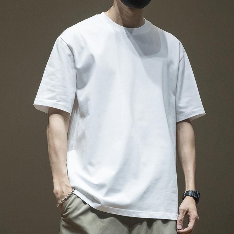 T-shirt polyvalent à manches courtes en pur coton épais pour hommes à manches mi-longues d'été ample grande taille vêtements pour hommes pur coton fat plus fat plus_voghion.com