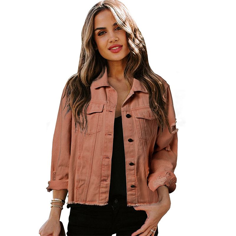 Vêtements pour femmes, nouvelle veste en jean décontractée, délavée, ancienne veste en jean bleu fin_voghion.com