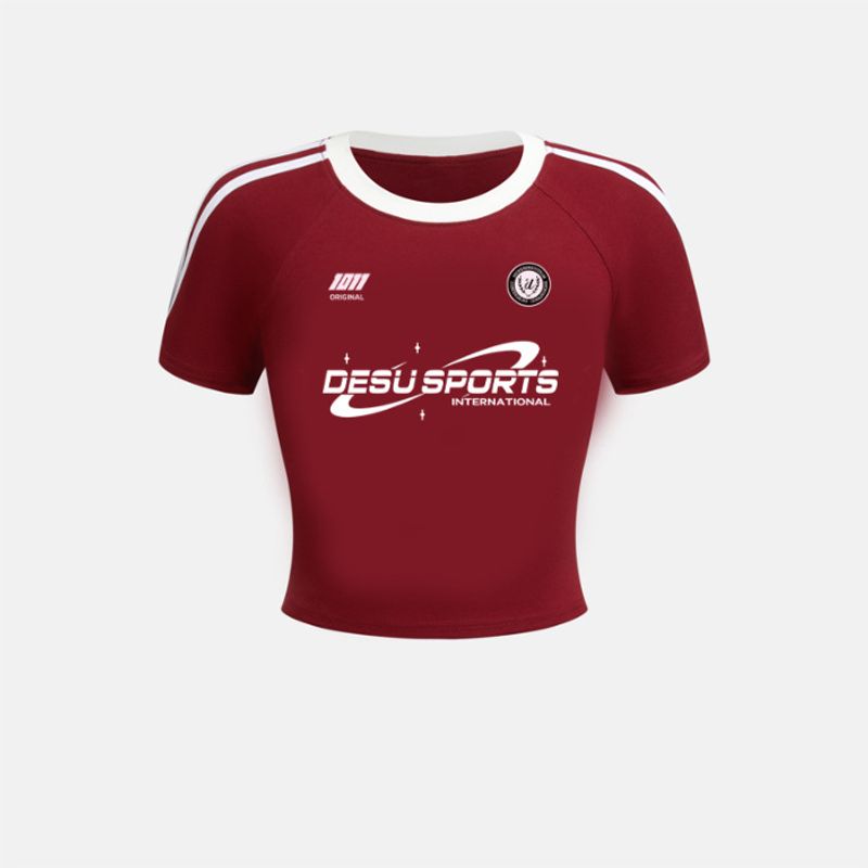 Koszulka damska z krótkim rękawem w amerykańskim stylu z trzema paskami i nadrukiem w paski, krótka, letnia, sportowa, codzienna, modna koszulka z krótkim rękawem_voghion.com