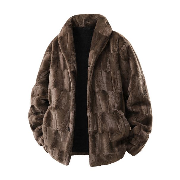 Men’s Luxury Faux Fur Coat – Winter Mink-Style Overcoat (Black/Brown, S-2XL, European Sizing)_voghion.com