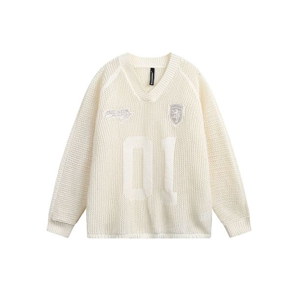 Maglione unisex con scollo a V semplice lavorato a maglia, in stile americano, con design cavo, modello Jiayiku, primavera 2025_voghion.com