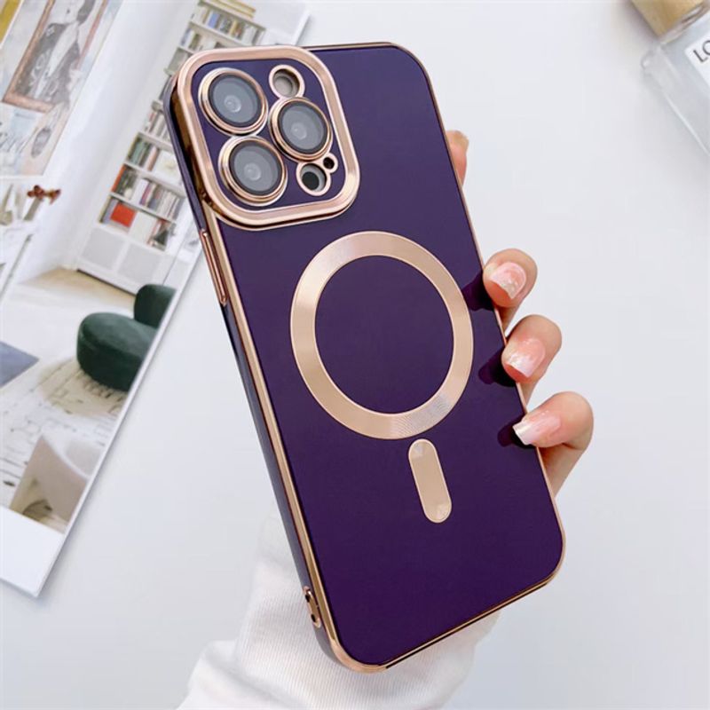 Voor Magsafe Fashion Plating Schokbestendige Hoes Voor iPhone 14 13 12 11 Pro Max 14 Plus Magnetische Lens Beschermhoes_voghion.com