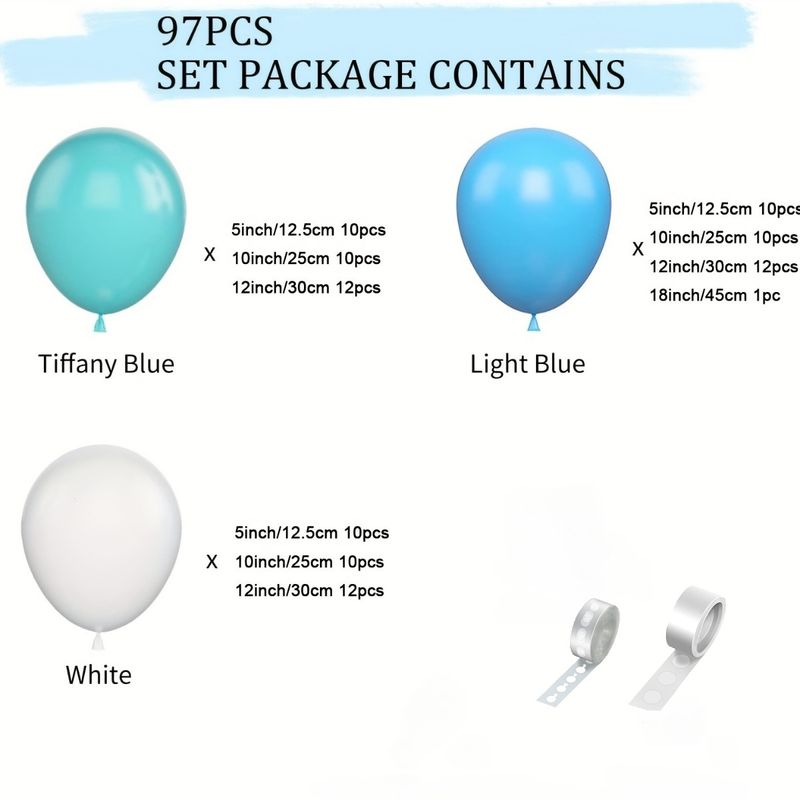 Juego de 97 coronas de globos de látex azul, globos celestes y blancos para fiestas, cumpleaños, días festivos, decoraciones para ceremonias de graduación_voghion.com