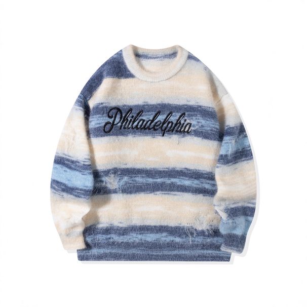 Men's Casual Knit Sweater Oversized Pullover Japanese Style Color Block Long Sleeve Winter Warm Crewneck Jumper_voghion.com