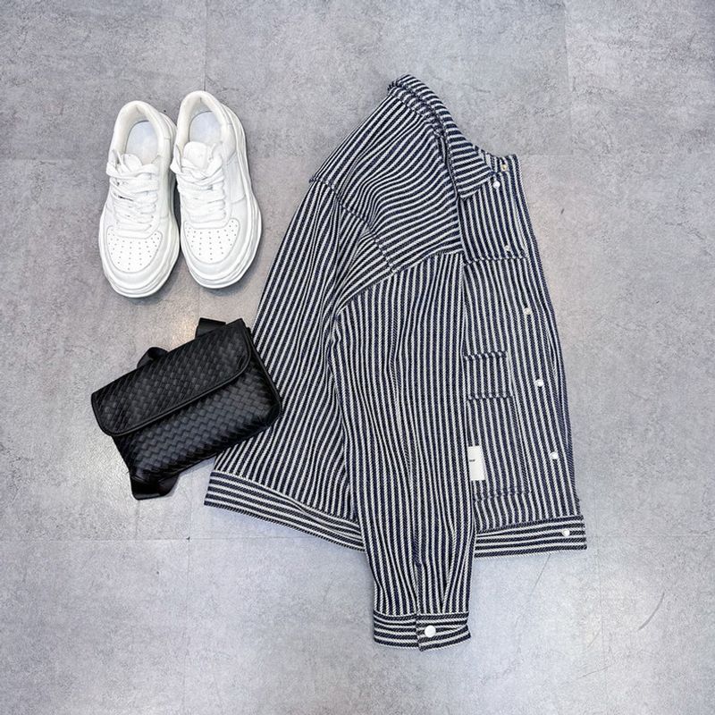 Abbigliamento maschile Autunno e inverno Uomo Stile coreano Moda Giacca Moda Uomo a righe Giacca alla moda Uomo Cappotto con risvolto Marea_voghion.com