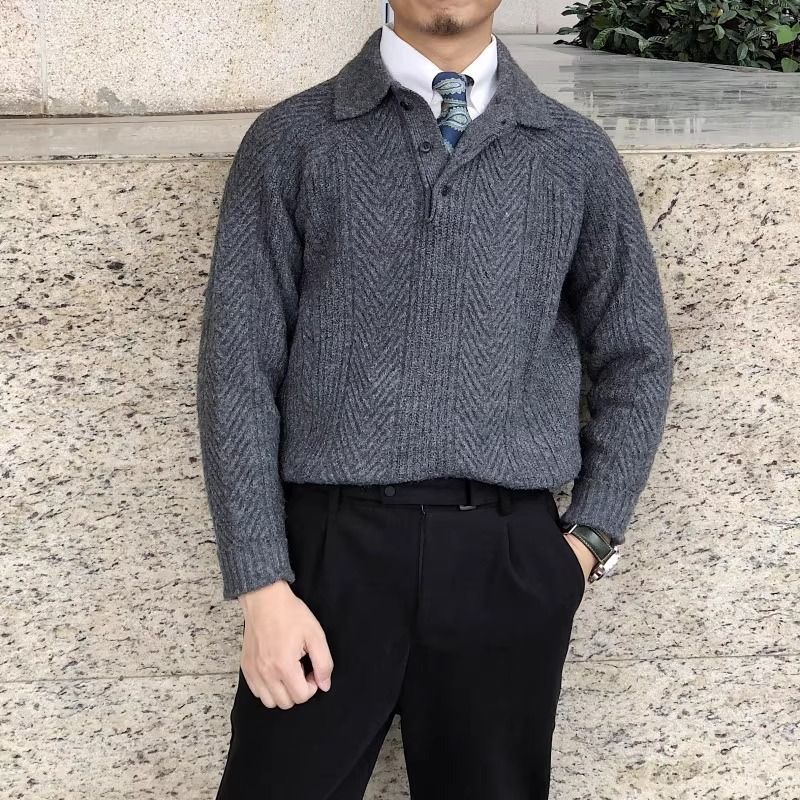 Herrenbekleidung Herbst und Winter Neues Poloshirt Reverspullover Herren Leichter Luxus Business-Stil Warm Große Größe_voghion.com