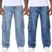 "Men's Stretch Denim Jeans – Relaxed Fit, Multi-Pocket Design (S-XXL, Cotton Blend, Stonewash & Dark Blue)"_voghion.com