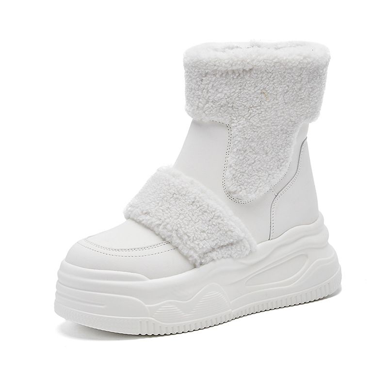 Damenschuhe aus echtem Leder, Schneestiefel mit runder Spitze_voghion.com