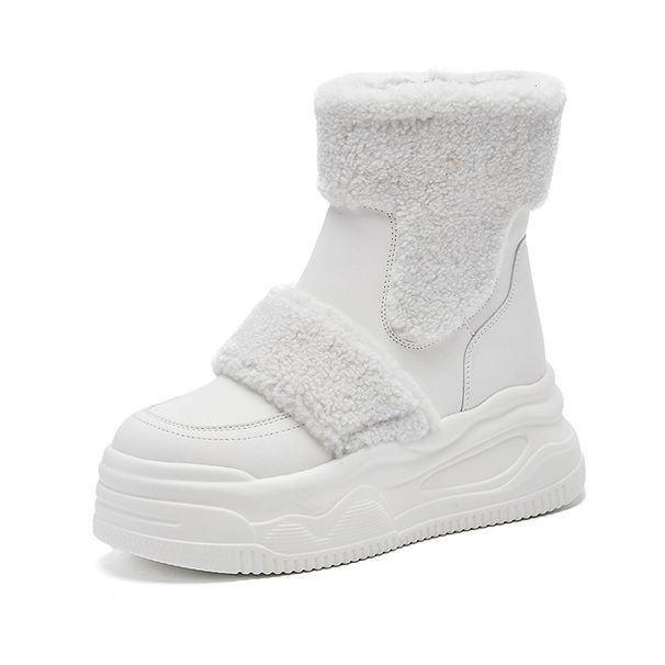Damenschuhe aus echtem Leder, Schneestiefel mit runder Spitze_voghion.com