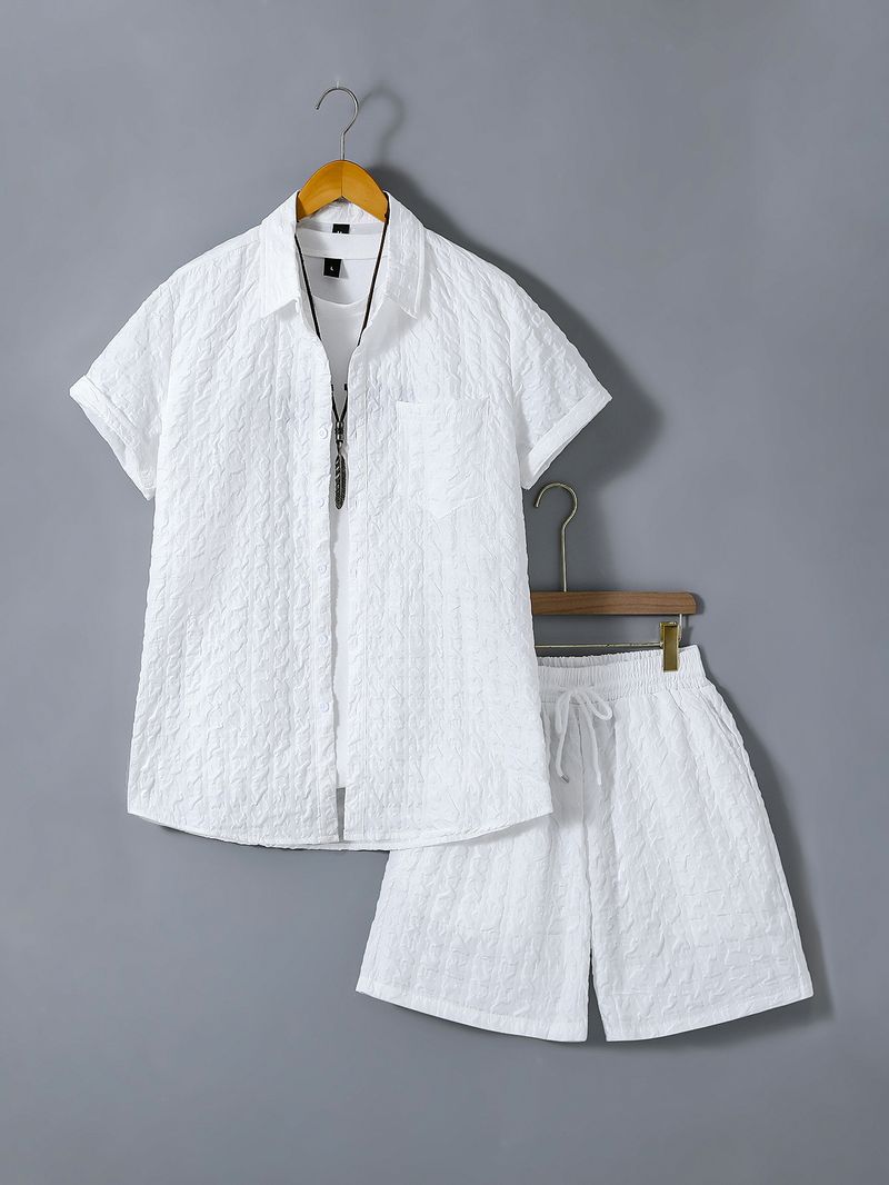 Vêtements pour hommes Été Chemise pour hommes Costume Hawaïen Bulle tridimensionnelle Extérieur Short à manches courtes Costume 2 pièces_voghion.com