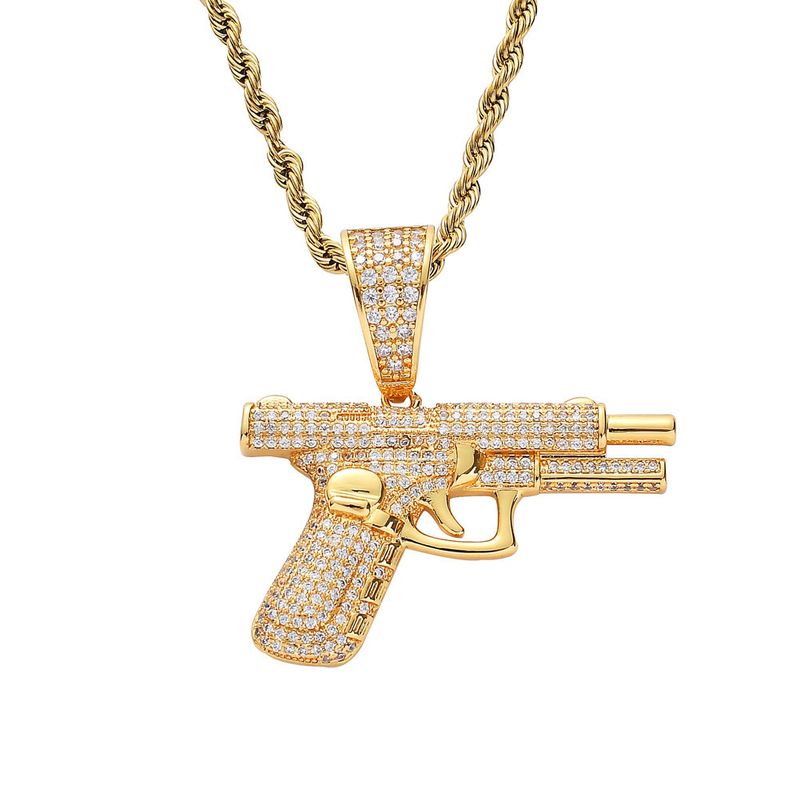 necklaces Hip hop small pistol necklace creative diamond zircon machine gun trendy men's jewelry_voghion.com