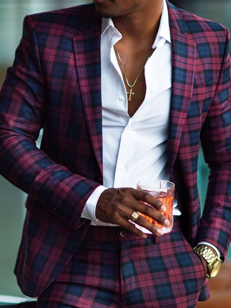 Men's Checked Single-breasted Blazer Top_voghion.com