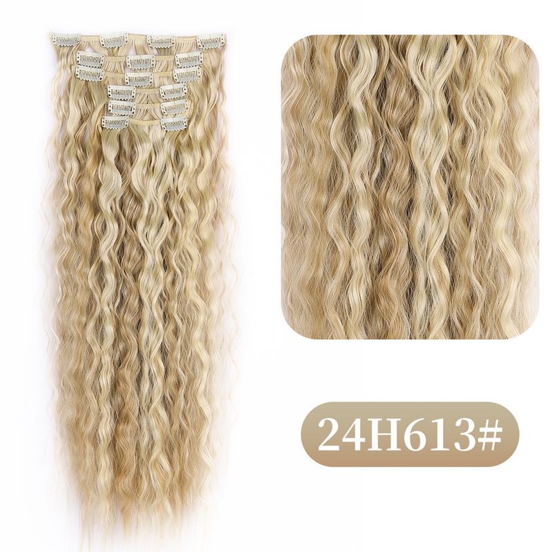 wool curl clip hair wig corn perm 6 piece set chemical fiber wig piece female water ripple hair extension piece_voghion.com