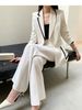 Women's Clothing commuting spring and autumn long sleeved suit set white splicing fashionable female sister slim professional suit solid color_voghion.com