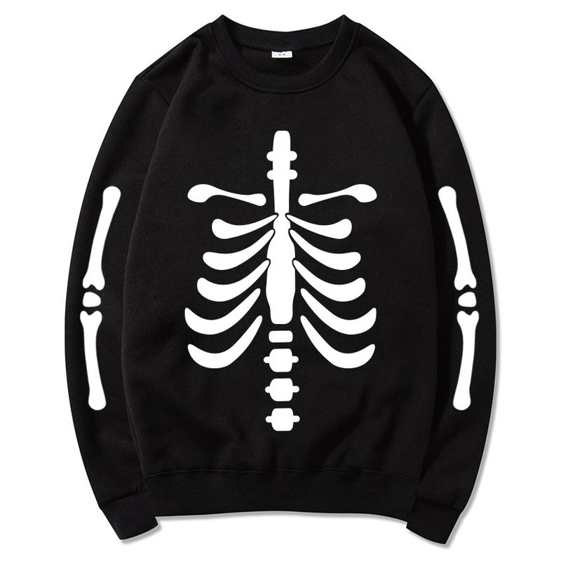 Vêtements pour hommes Halloween os coeur imprimé col rond à manches longues mode rue pull décontracté pour hommes_voghion.com